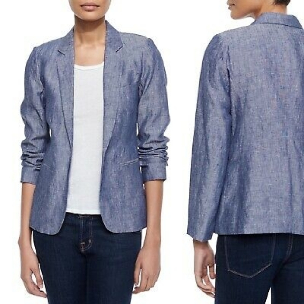 NEW Joie Mehira Chambray Linen Open Front Blazer
